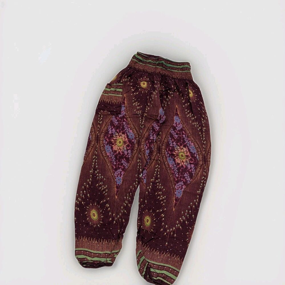Colorful S/M Harem Peacock Yoga Crunchy Granola Comfy Pull On Boho‎ Hippie Pants
